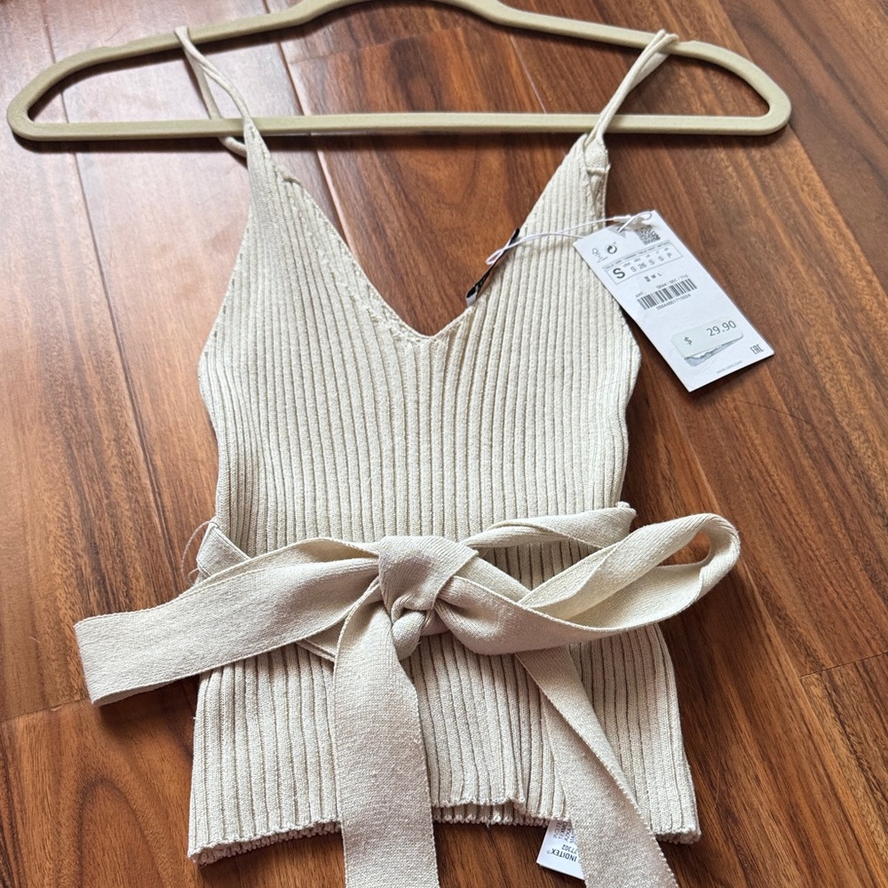 Zara Cream Ribbed Knit Top